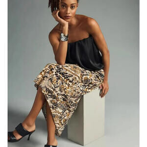 Anthropologie Patterned Maxi Skirt in Black and Tan